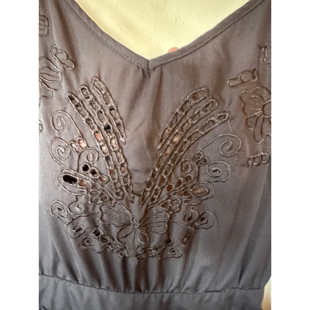 Angie Gray‎ Embroidered Eyelet Jumpsuit Sleeveless Smocked Waist Large - Picture 2 of 6